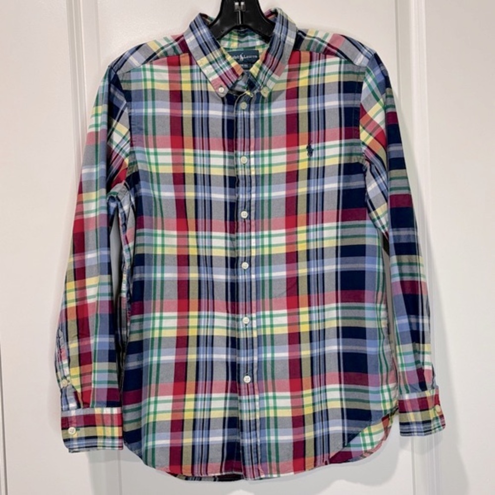 Ralph Lauren Boys Plaid Button Down Shirt Size Large